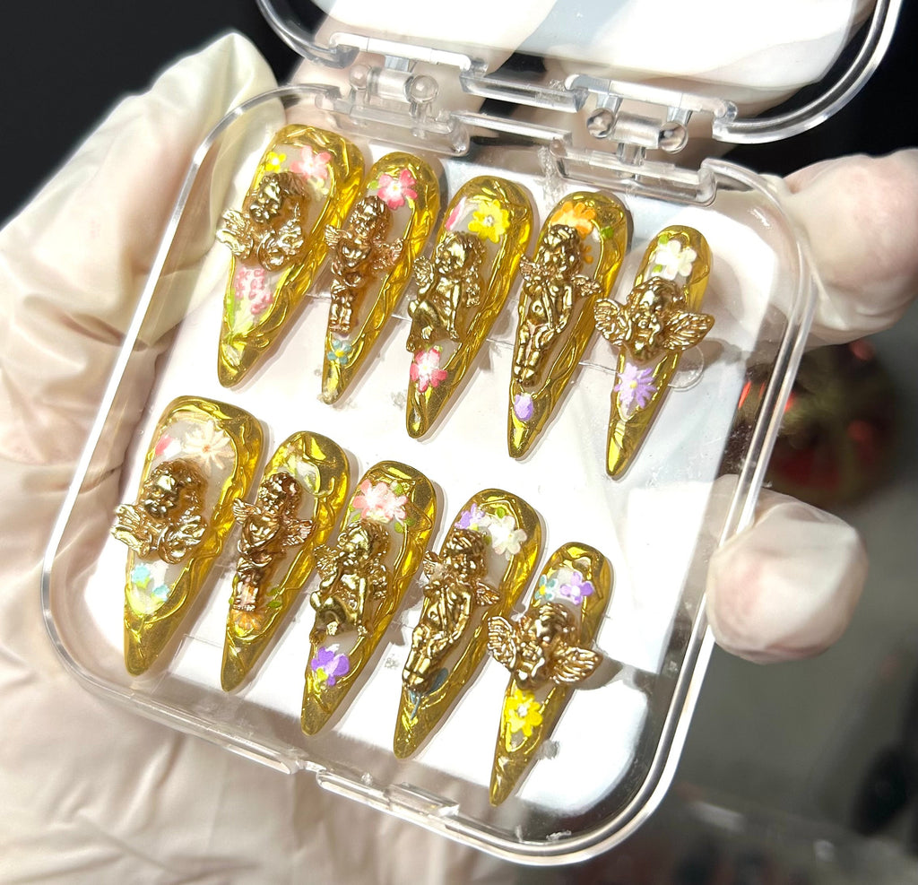 Heavenly Gold Angel Nails
