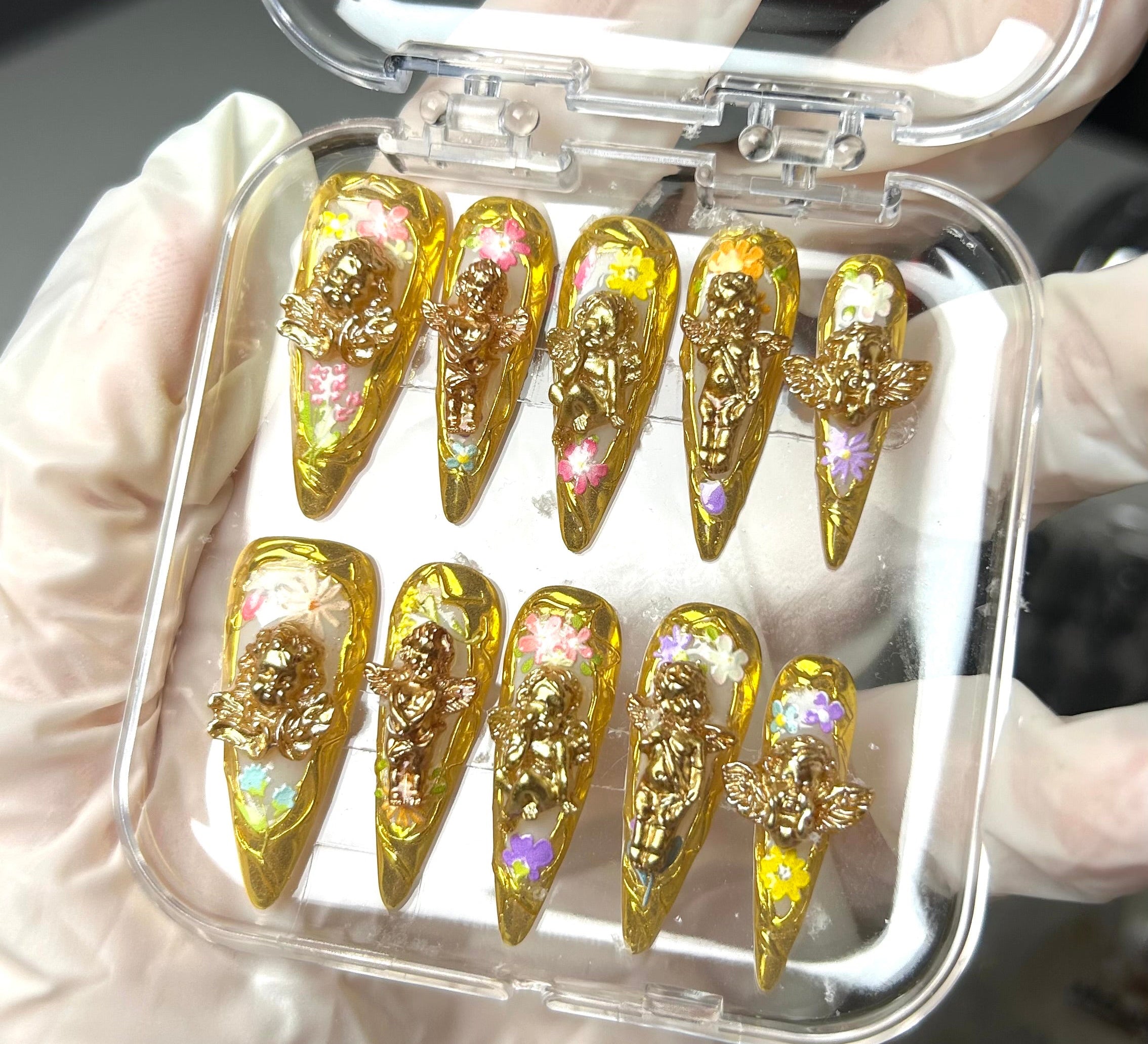 Heavenly Gold Angel Nails